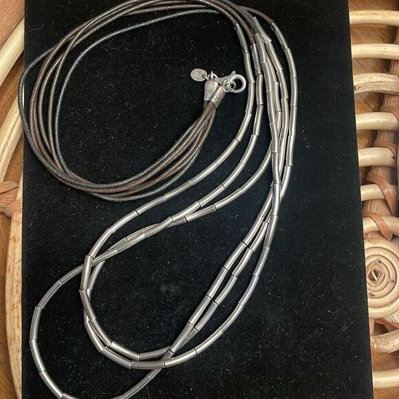 Silpada Silver Flash 925 Sterling Silver Brown Strand Leather Necklace